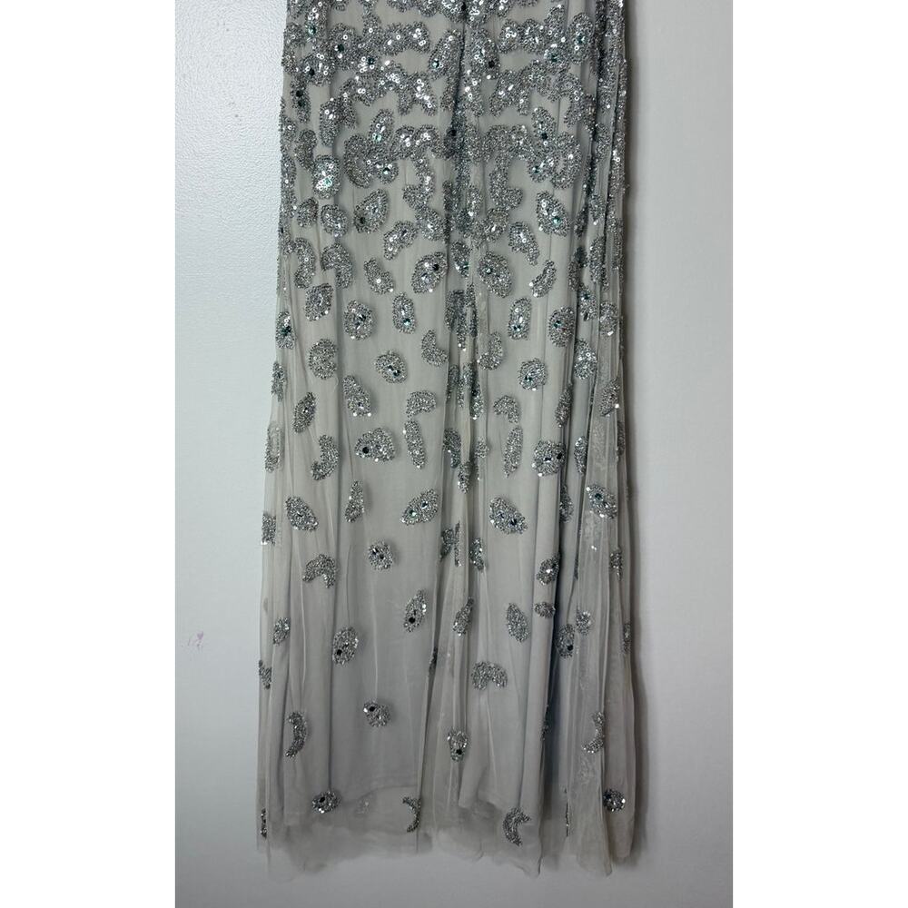AIDAN MATTOX DRESS GOWN SILVER GREEN SEQUINS WEDDING GUEST DRESS EVENING FORMAL - Picture 11 of 12